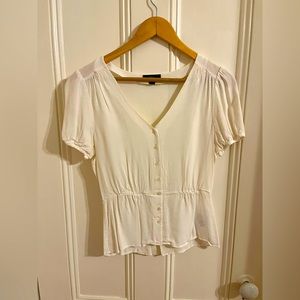 J Crew EUC Ivory Crepe Peplum Blouse Size XS